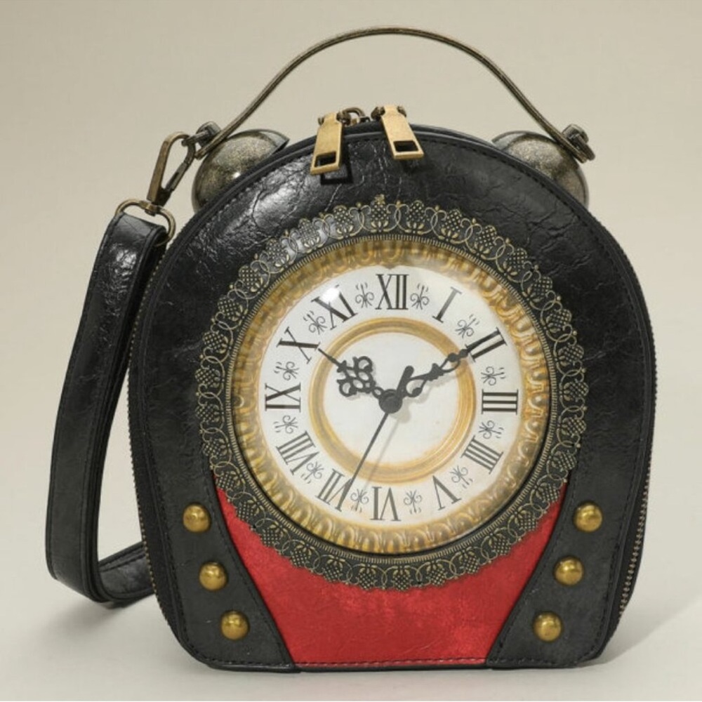 Steampunk Clock Design Black and Red Women's Bag